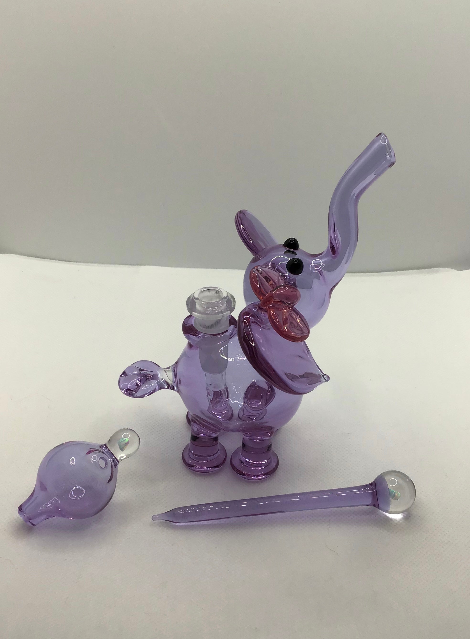 10mm Gemini Mini Elephant with wisteria bow set by Flame Princess Glass