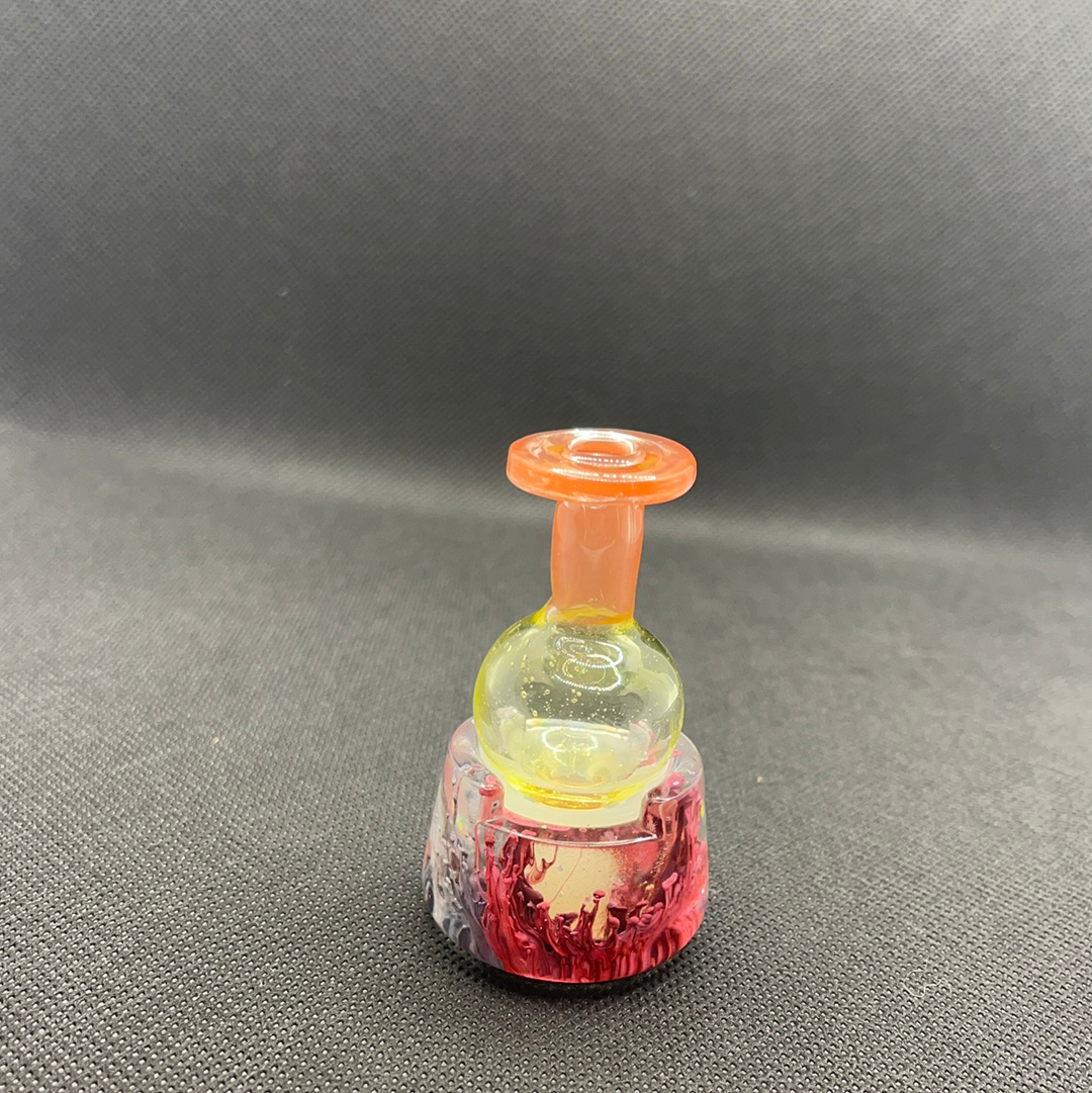 Sriracha/lemon drop 10 mm mini tube with matching cap by  Ex Nihilo Glass