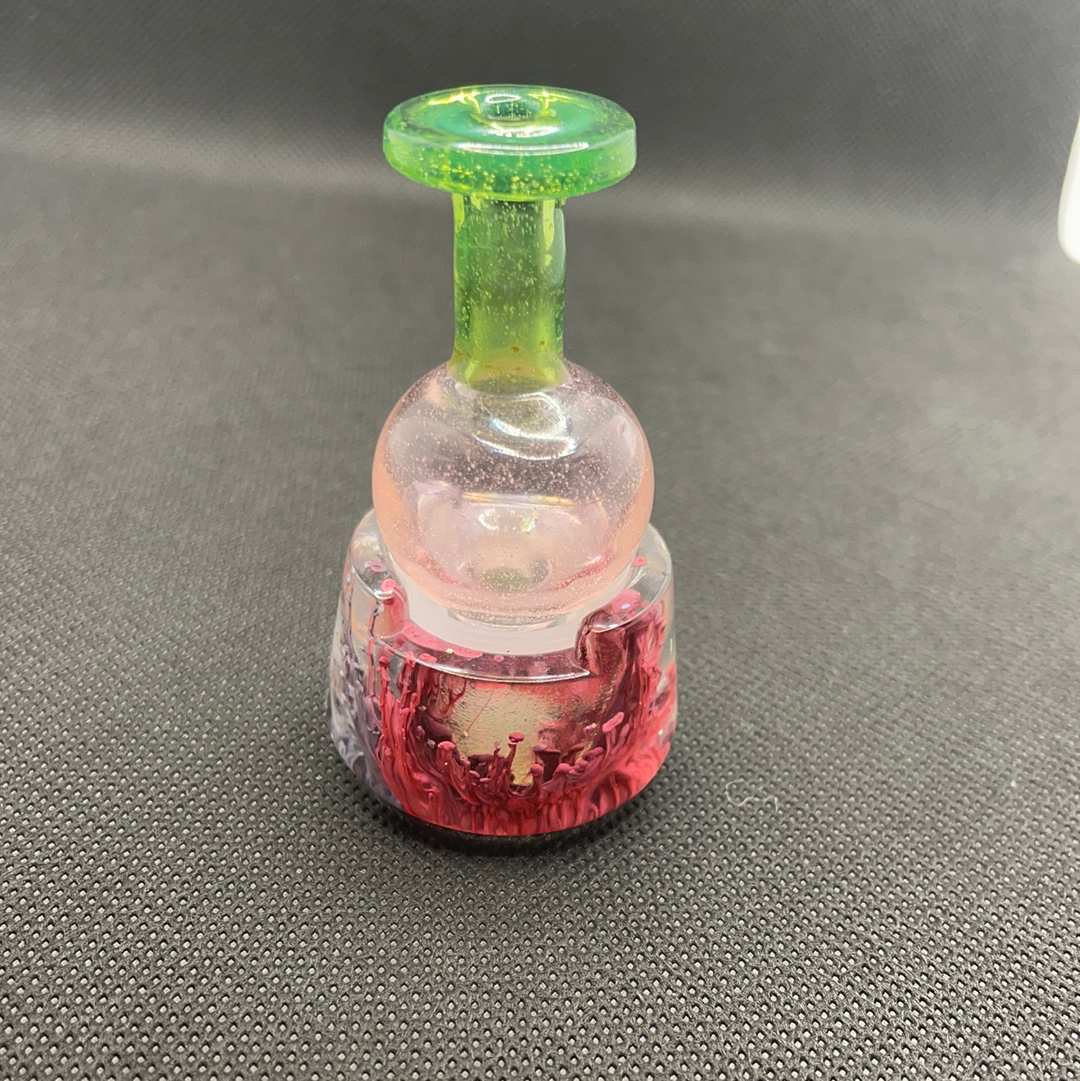 Sea slime/pink lollipop mini tube 10mm with matching cap by  Ex Nihilo Glass