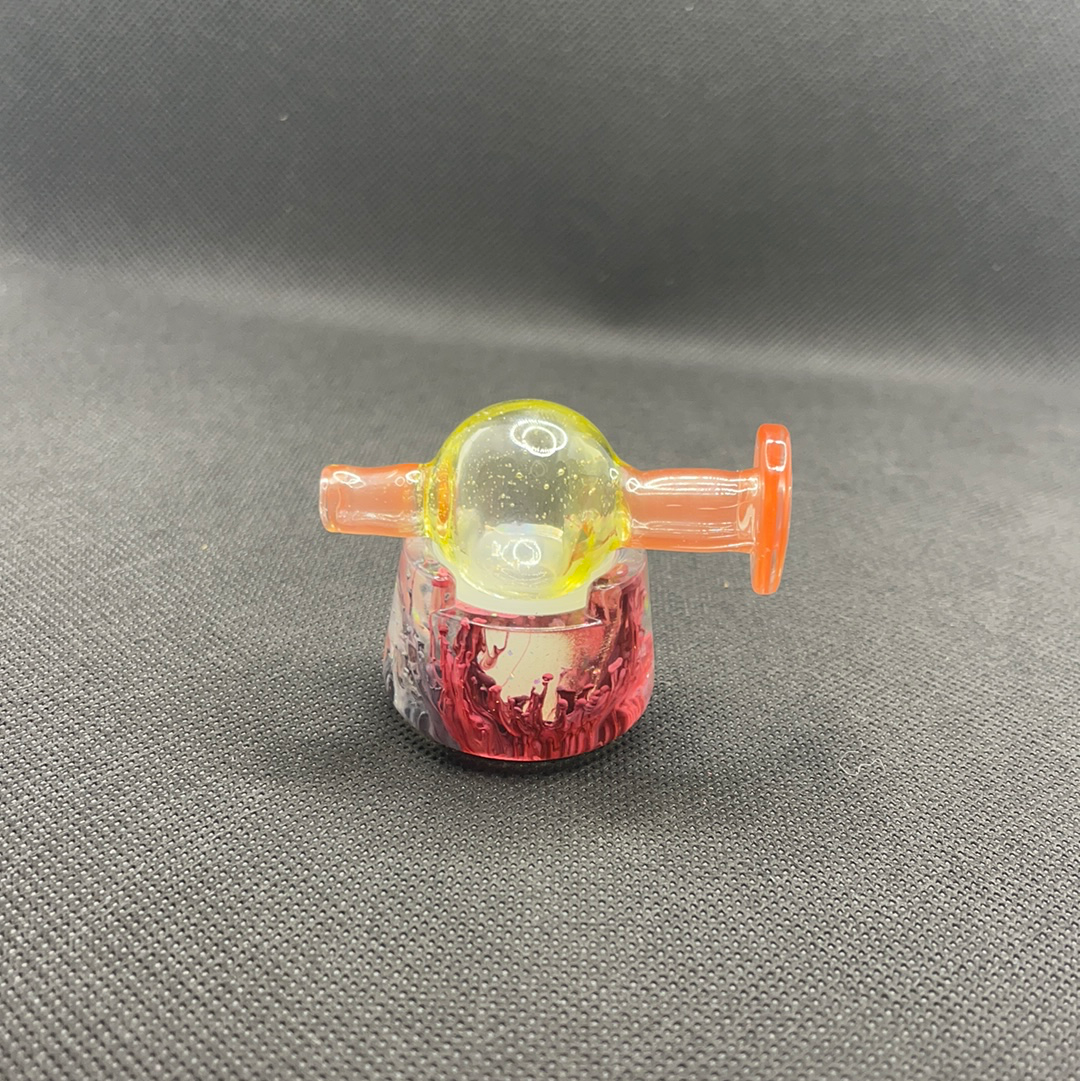 Sriracha/lemon drop 10 mm mini tube with matching cap by  Ex Nihilo Glass