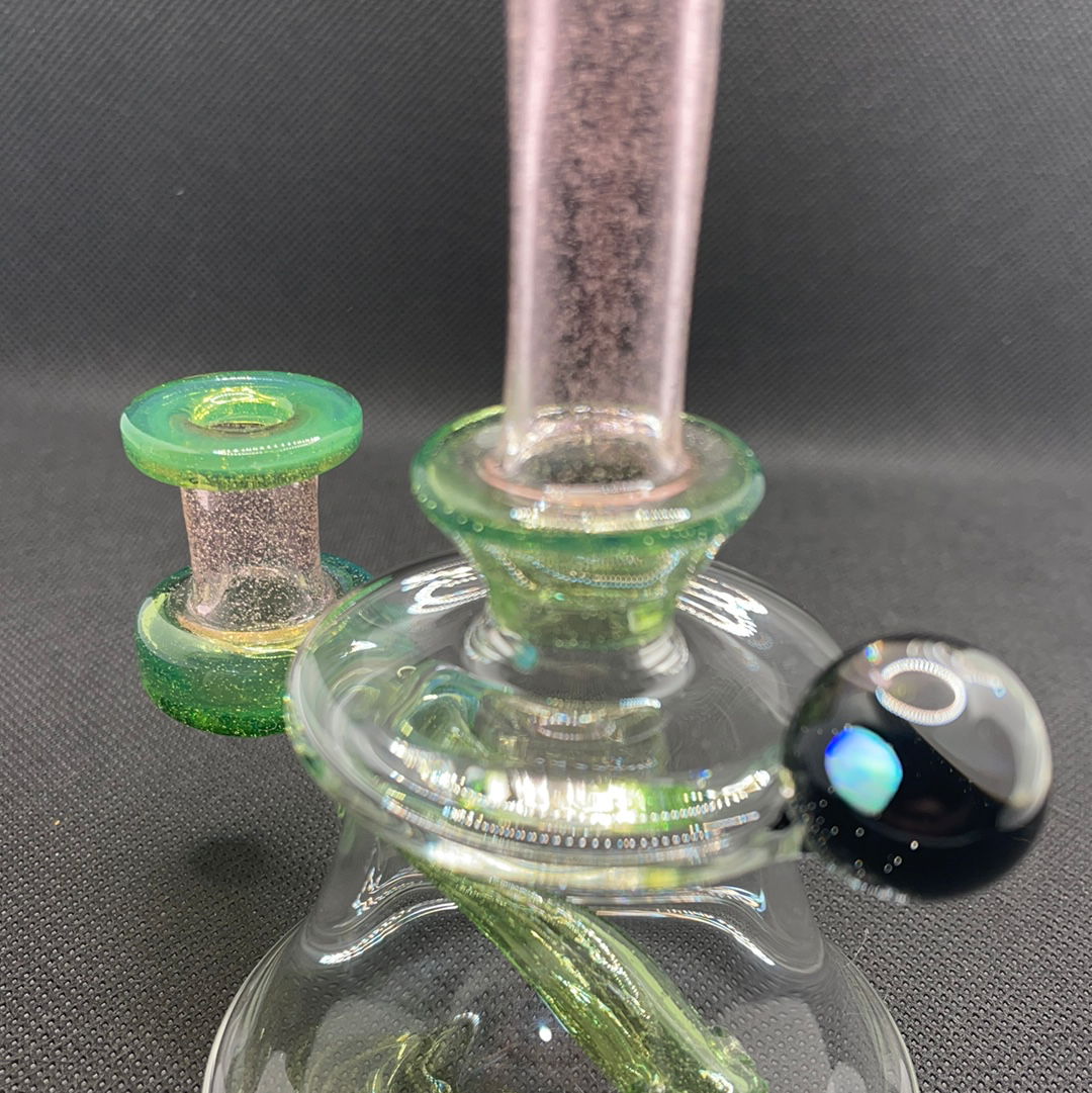 Sea slime/pink lollipop mini tube 10mm with matching cap by  Ex Nihilo Glass